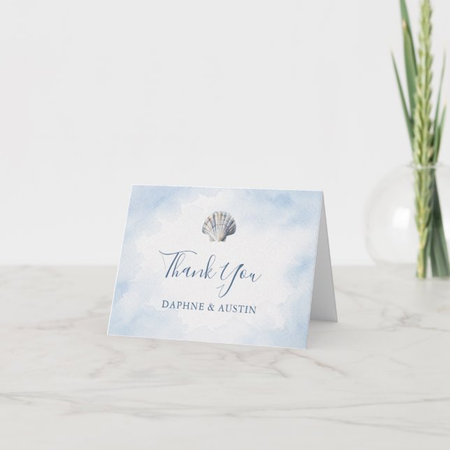 Blue Seashell Beach Letterpress Thank You Card (Front)