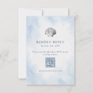 Blue Seashell Beach QR Code RSVP Card