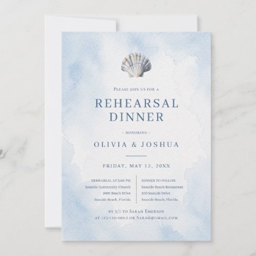 Blue Seashell Beach Rehearsal Dinner Invitation