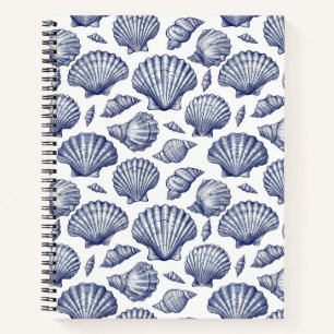 Blue Seashell Beach Themed Spiral Notebook
