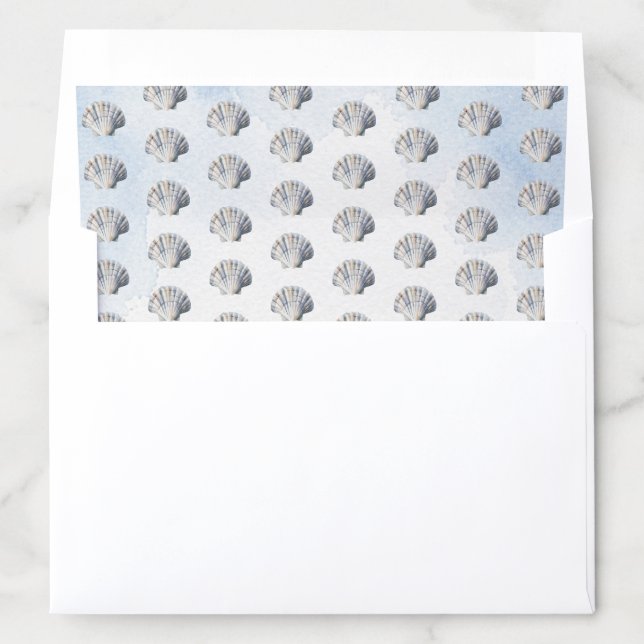 Blue Seashell Beach Wedding Envelope Liner (In Envelope)