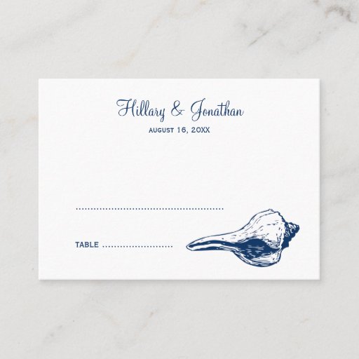 Customizable Blue seashell beach wedding escort name place card business card templates
