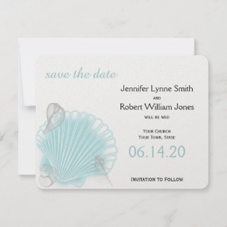 Blue Seashell Beach Wedding Save the Date