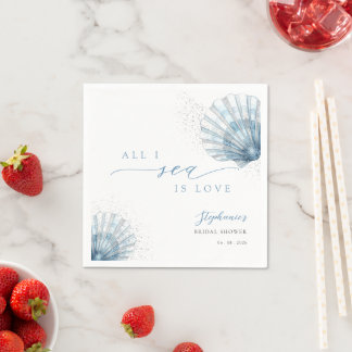 Blue Seashell Bridal Shower Paper Napkins