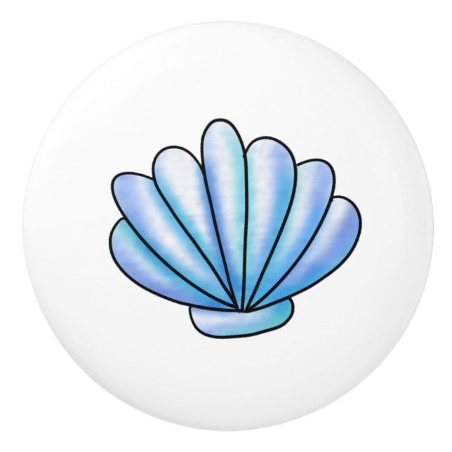 Blue Seashell Coastal Beach House Ceramic Knob (Front)