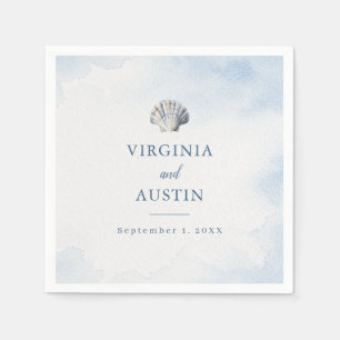 Blue Seashell Coastal Beach Wedding Napkins