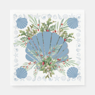 Blue Seashell Coastal Christmas Napkins