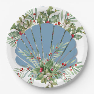 Blue Seashell Coastal Christmas Paper Plates