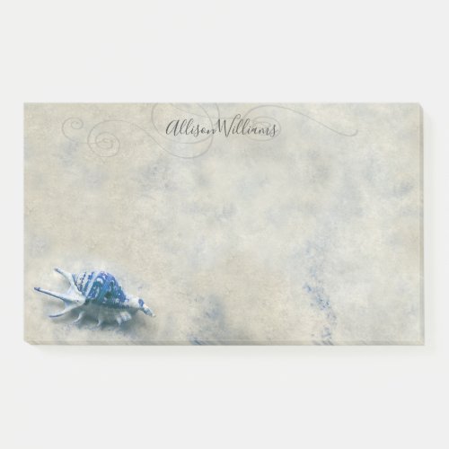 Blue Seashell Coastal Monogrammed Name 10x6 Post_it Notes