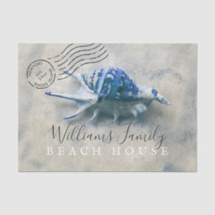 Blue Seashell Coastal Monogrammed Name Tissue Paper