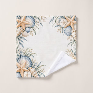 Blue Seashell Coastal Washcloth