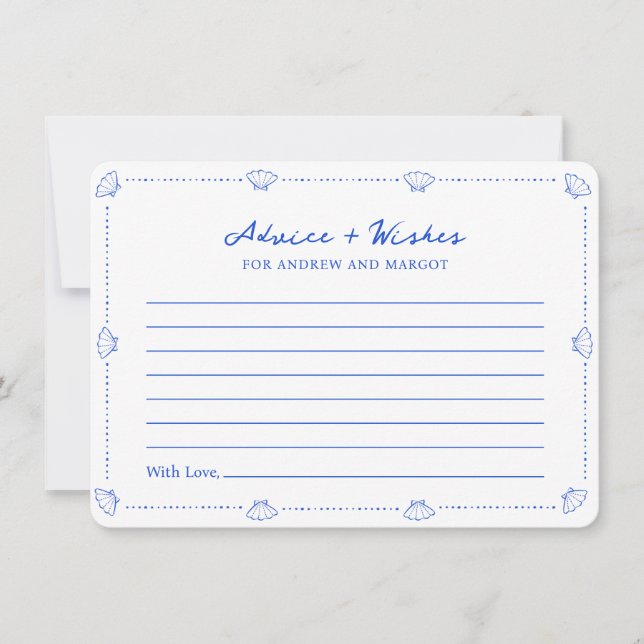 Blue Seashell Coastal Wedding Advice and Wishes Note Card (Front)