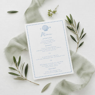 Blue Seashell Coastal Wedding Menu Card