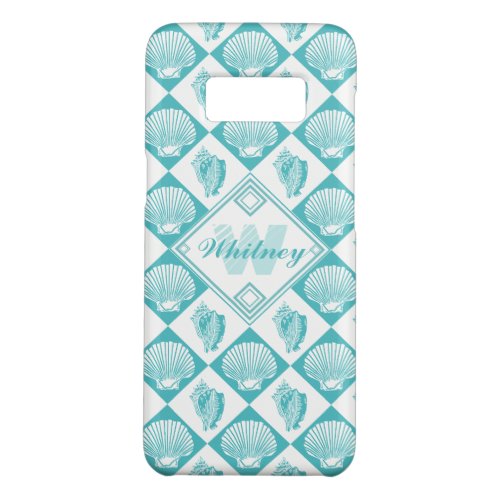 Blue Seashell Diamond Nautical Beach Monogram Case_Mate Samsung Galaxy S8 Case