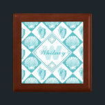 Blue Seashell Diamond Nautical Beach Monogram Gift Box<br><div class="desc">This pretty, blue and white seashell pattern conjures up images of the beach and summer. There are two varieties of shells in the design, on alternating blue and white diamonds, and a central diamond shape where you can add a monogram, name or other text. Perfect for nautical / beach /...</div>