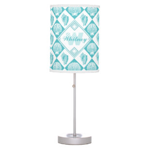 Blue Seashell Diamond Nautical Beach Monogram Table Lamp