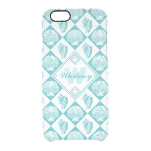Blue Seashell Diamond Nautical Beach Monogram Clear iPhone 6/6S Case