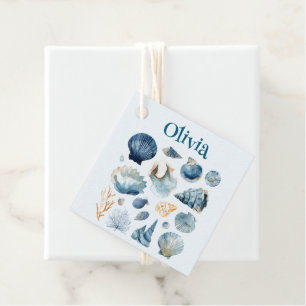Blue Seashell Favor Tag Custom Name