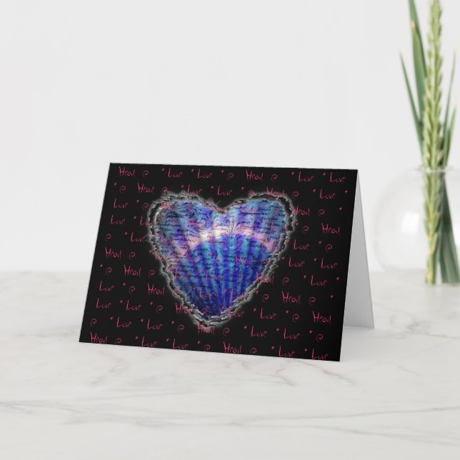 Blue Seashell Heart Valentine Love Romance Card (Front)