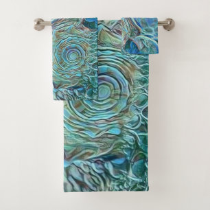 Blue seashell in the foaming sea painting bath towel set