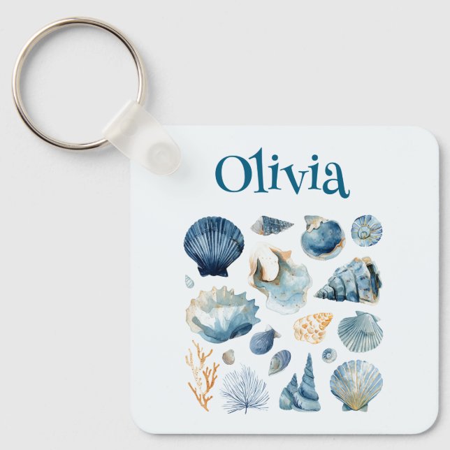 Blue Seashell Keychain | Custom Name (Front)