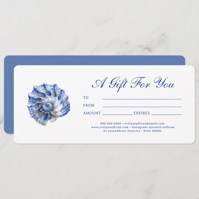 Blue seashell logo gift certificate (Front/Back)