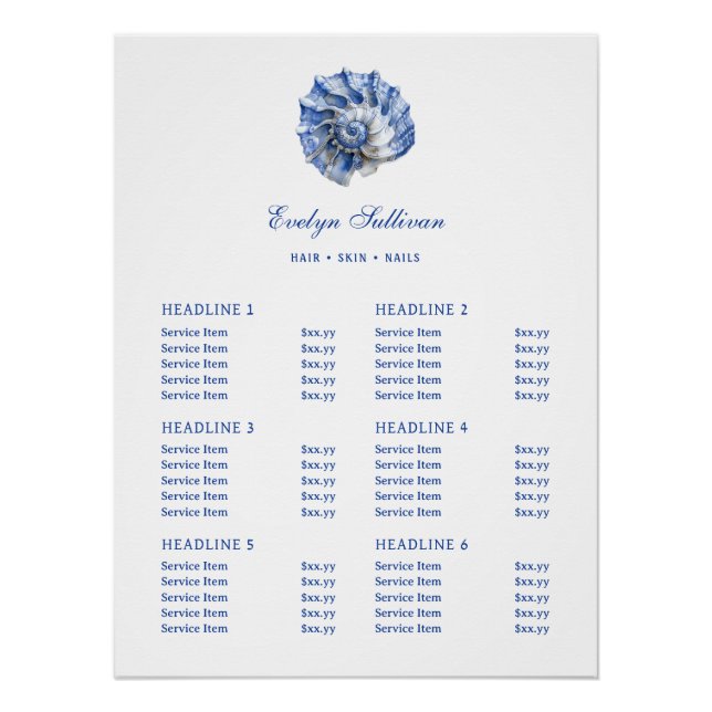 Blue Seashell Logo Price List Glossy Poster (Front)