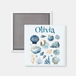 Blue Seashell Magnet   Custom Name