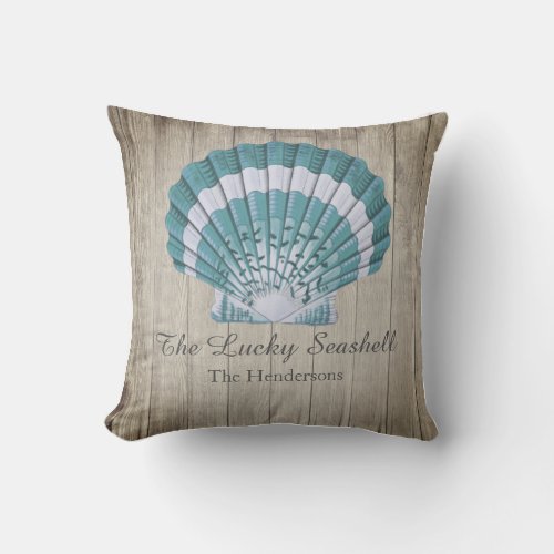 Blue Seashell Monogram  Custom Nautical Coastal  Outdoor Pillow