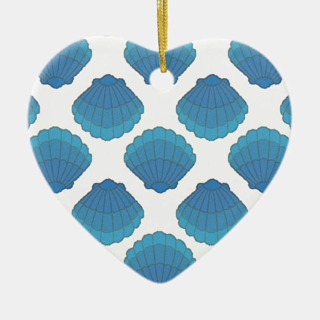 Blue Seashell Mosaic Pattern Ceramic Ornament (Front)