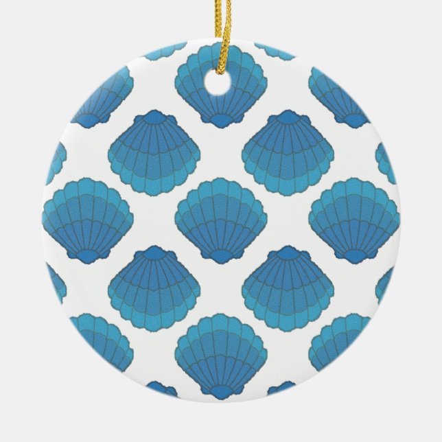 Blue Seashell Mosaic Pattern Ceramic Ornament (Front)