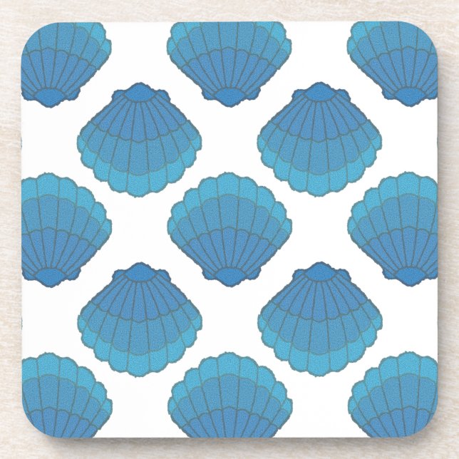 Blue Seashell Mosaic Pattern Coaster (Front)