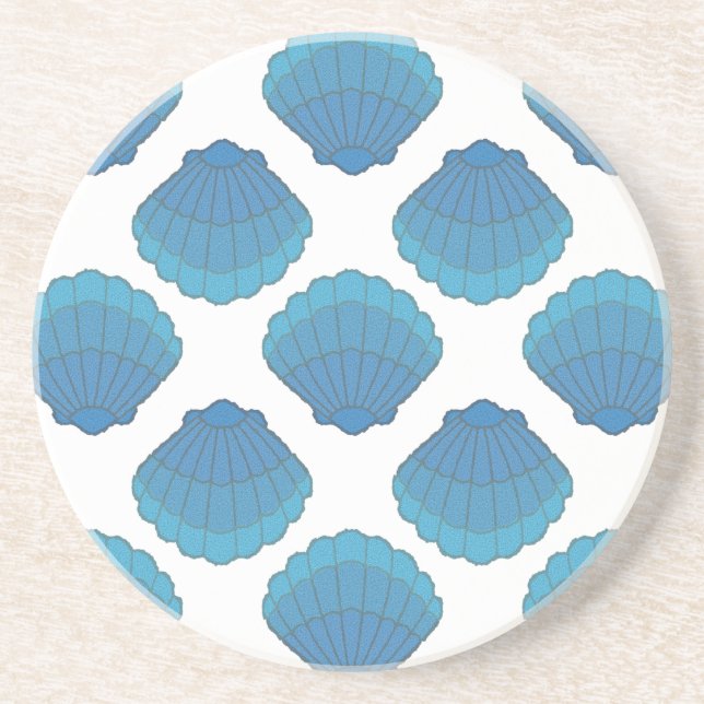 Blue Seashell Mosaic Pattern Drink Coaster (Front)