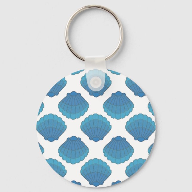 Blue Seashell Mosaic Pattern Keychain (Front)