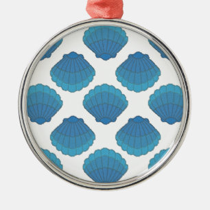 Blue Seashell Mosaic Pattern Metal Ornament