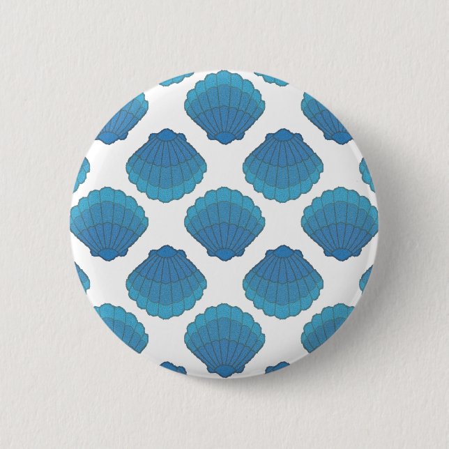 Blue Seashell Mosaic Pattern Pinback Button (Front)