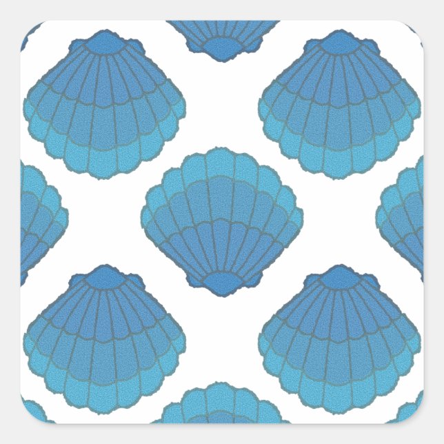 Blue Seashell Mosaic Pattern Square Sticker (Front)
