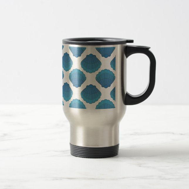 Blue Seashell Mosaic Pattern Travel Mug (Right)