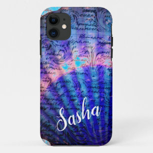 Blue Seashell Mystery Writing and your name iPhone 11 Case