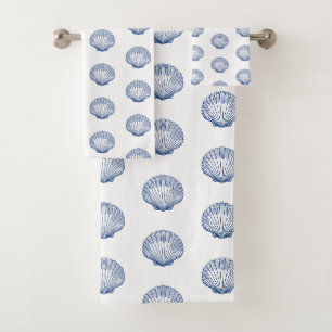 Blue Seashell Nautical Blue Pattern Bath Towel Set
