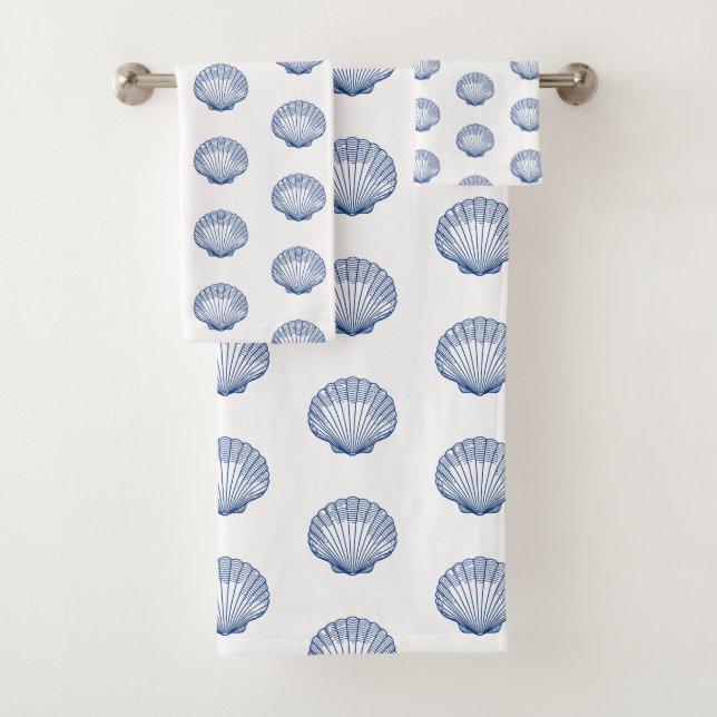 Blue Seashell Nautical Blue Pattern Bath Towel Set (Insitu)