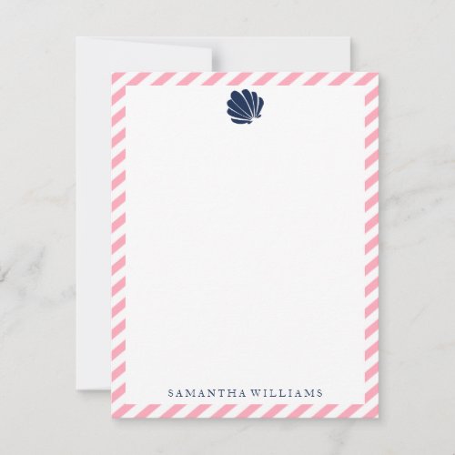 Blue Seashell on Pink Stripes Thank You Notes Invitation