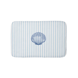 Blue Seashell Painting Nautical Blue Stripe Bath Mat