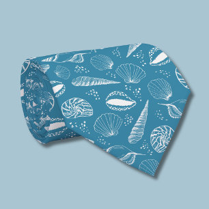Blue seashell pattern neck tie
