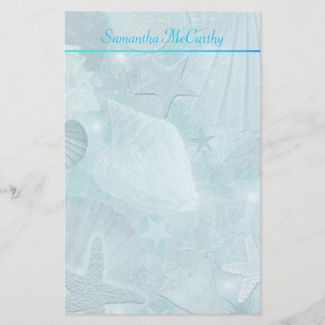 Blue Seashell Personal Stationery (Front)