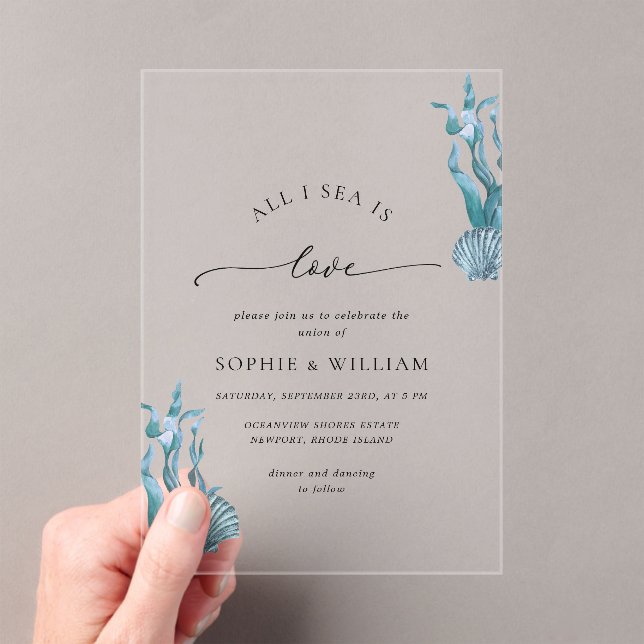 Blue Seashell Sea Ocean Nautical Coastal Wedding Acrylic Invitations (Insitu (Handheld))