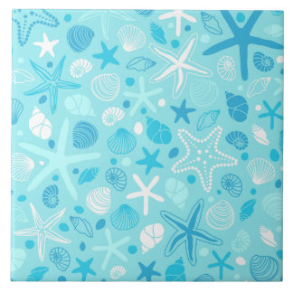 Blue Seashell & Star Bathroom Art Ceramic Tile