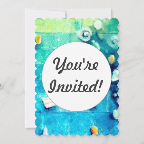 Blue Seashell Stones Painting Invitation