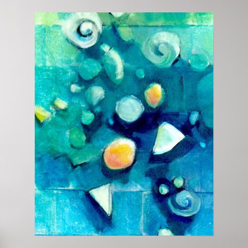 Blue Seashell Stones Painting Poster