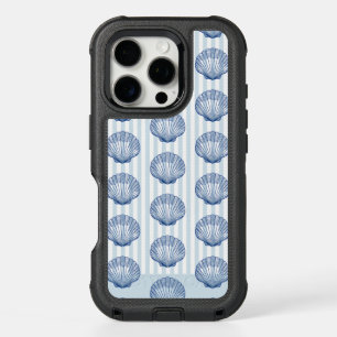 Blue Seashell Stripe Coastal Beach iPhone 16 Pro Case